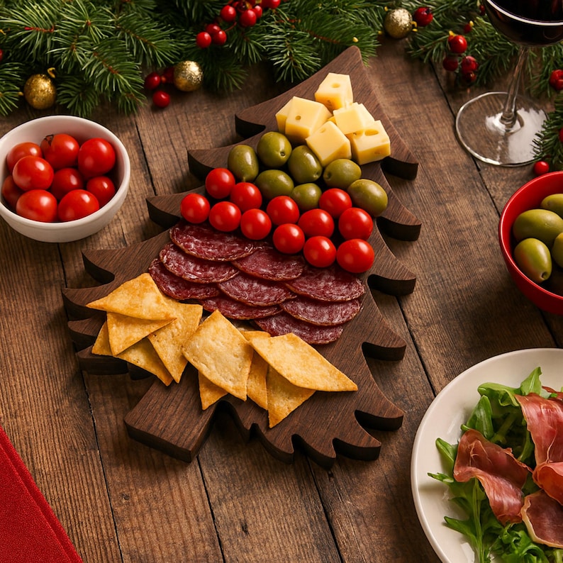 Christmas Tree Cutting Board for Table Decor, Wooden Charcuterie Board ...