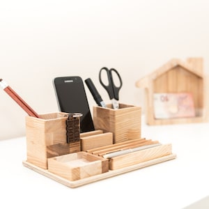 Wood desk organizer Boyfriend birthday gift Coworker Christmas gift Desk organization image 3