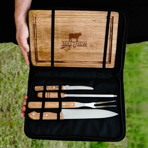 Personalisiertes Grillset, lasergravierte Grillwerkzeuge mit Tragetasche, individuelles Grillgeschenk, großes Grillmeister-Schneidebrett, Grillset Bild 2