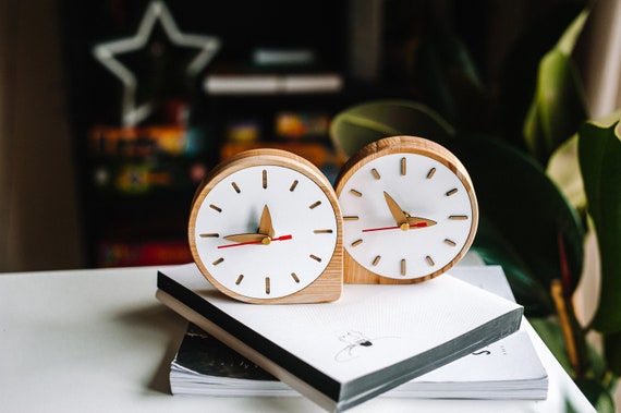 Wood clock for desk, Modern table clock, Small desk clock, Office desk  organization, Gift for dad, gift for boyfriend, graduation gift