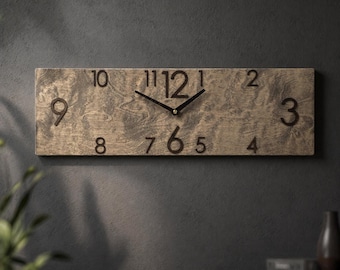 Personalized Wooden Wall Clock, Large Horizontal Wood Clock, Rectangle Clock, Mid Century Modern Wall Clock, Kitchen Wall Clock