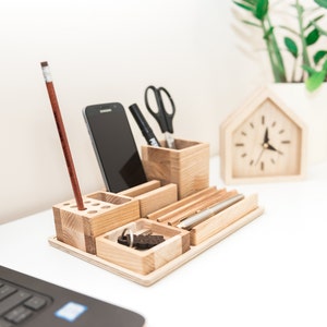 Office organization Wooden desk organizer Desk organization Pencil holder Pen holder Phone holder image 4