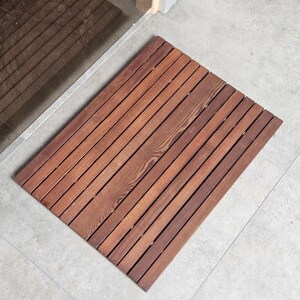 Badmat op maat, douchemat thermisch essenhout, antislipmat voor badkamer, waterdichte spamat voor sauna, hardhouten vloermat voor gebruik binnenshuis afbeelding 7