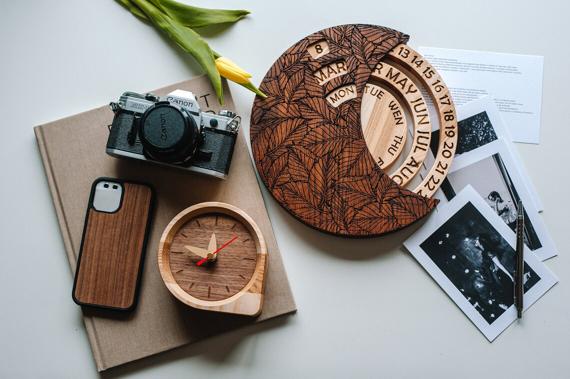 WOODEN Modern Table Clock Small Desk Clock Wood Clock for Etsy