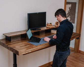 Verstellbarer Holz-Stehpult, Massivholz-Sitz-Steh-Schreibtisch, Benutzerdefinierter Schreibtisch mit Aufbewahrung, moderner Computertisch, Heimbüromöbel