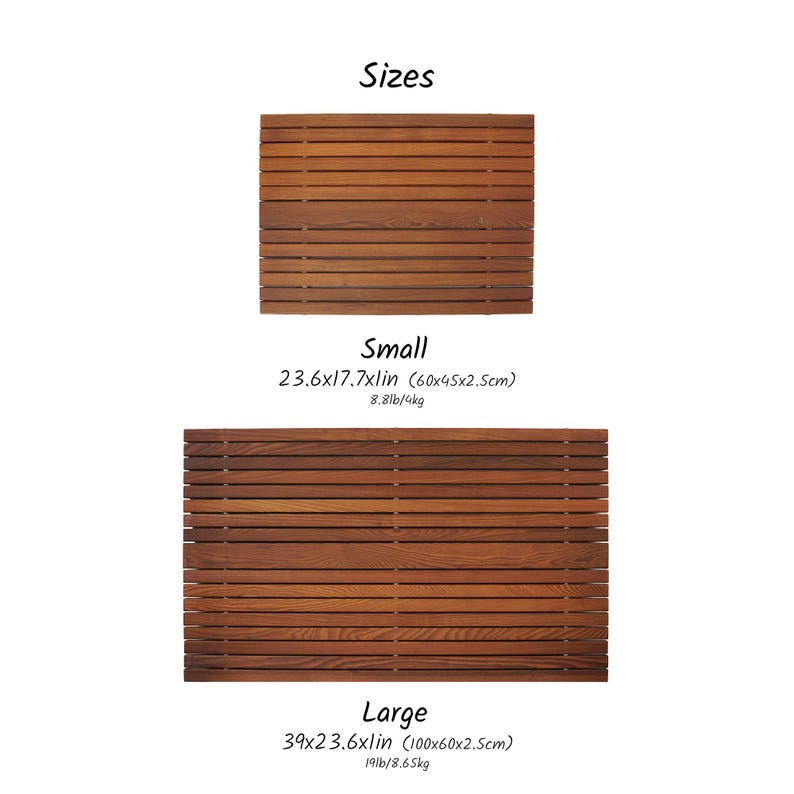 Large and Small Wooden Bath Mats - Non-Slip Oak Wood for Wet Areas