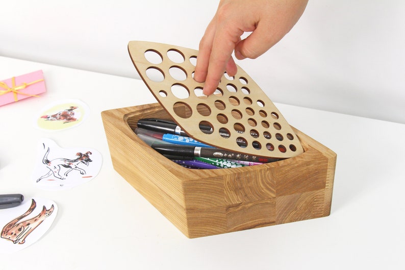 Wood desk organizer Pen stand Wooden pencil holder Wood pen holder image 6