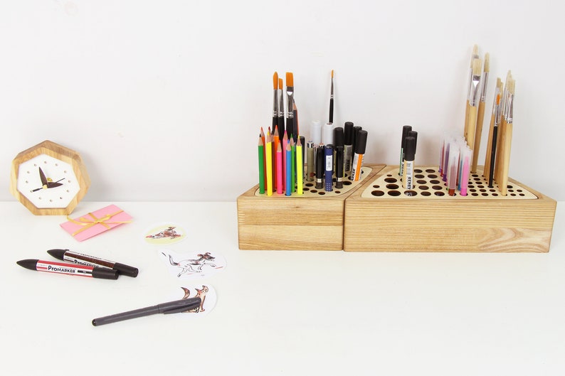 Pen Stand, Pen Holder Wood, Wooden Pencil Holder, Wood Desk Organizer, Brush Holder image 8