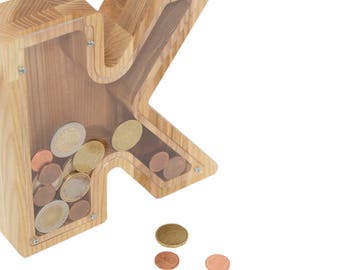 Wooden coin bank CHOOSE YOUR LETTER Piggy banks for girls and boys Custom piggy bank