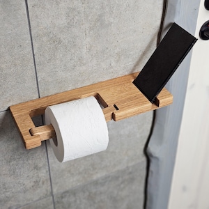 Mensola da bagno rustica con barra – Portarotolo da parete, portarotolo in legno rustico, portarotolo minimalista