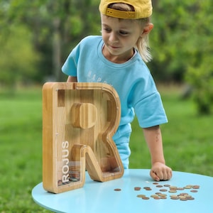Alcancías con letras para niños y niñas, regalo para baby shower, hucha de madera personalizada pequeña y grande para hijo, regalo de cumpleaños para hija.