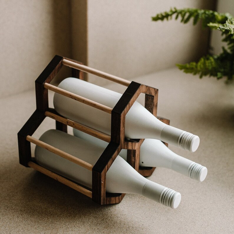 Wine Rack Countertop for 6 Bottles, Stackable Wine Bottle Holder Wood ...