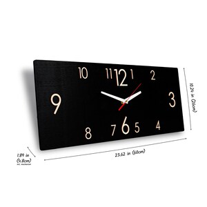 Horloge murale rectangulaire en bois moderne, grande horloge murale horizontale du milieu du siècle, décoration unique d'art mural de chambre à coucher, horloge rustique de ferme image 7