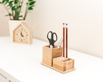 Wood pencil holder Desk organization Pencil storage Wooden pencil holder Wooden pen holder