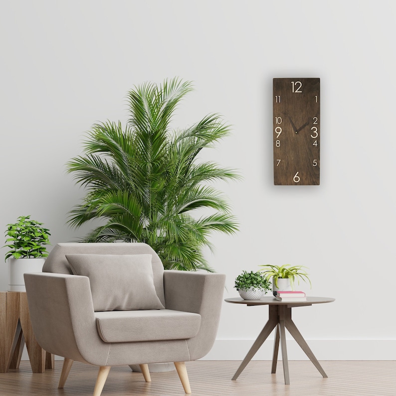 Large Rectangle Vertical Wall Clock Unique Modern Wood Home Etsy