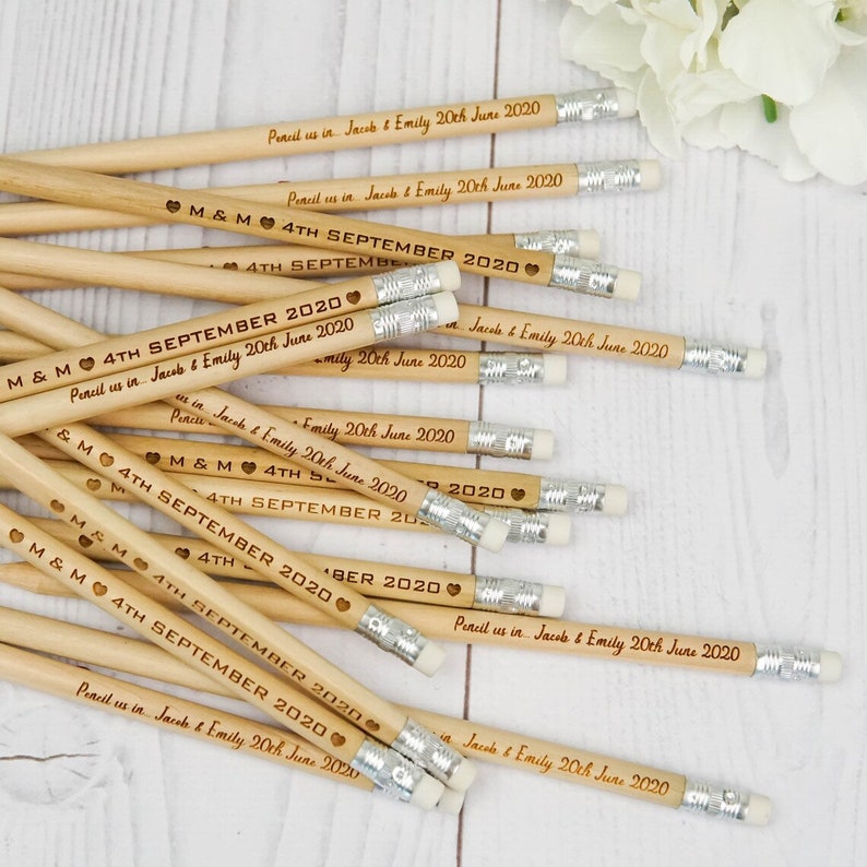personalized pencils for classroom and party bags, custom laser engraved wooden pencils, natural finish school supplies, perfect for personalized stationery gifts, student rewards, party favors, classroom sets, teacher appreciation gifts, eco-friendly writing tools, rustic pencil set with names, engraved wooden pencil for kids, office, events, and wedding favors.