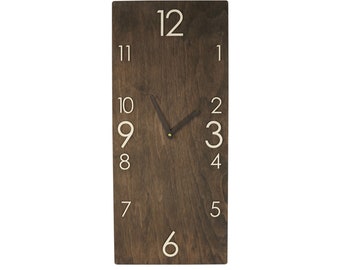 Grande horloge murale verticale rectangulaire, décoration d'intérieur en bois moderne personnalisée, décoration de ferme rustique, horloge murale insolite, horloge personnalisée