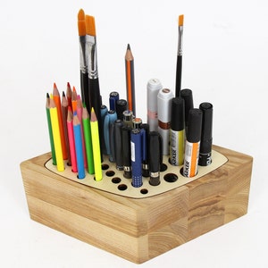 Wood desk organizer Pen stand Wooden pencil holder Wood pen holder image 1