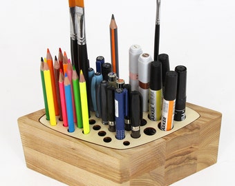 Wood desk organizer Pen stand Wooden pencil holder Wood pen holder