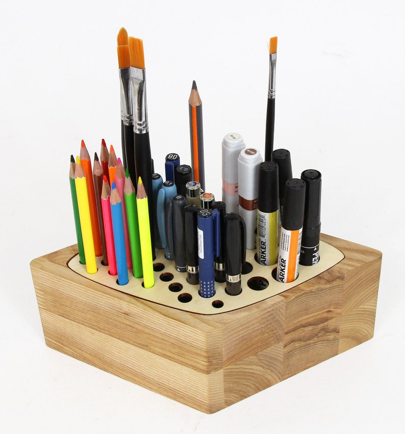 Wood desk organizer Pen stand Wooden pencil holder Wood pen holder image 1