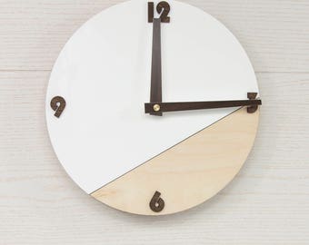 Modern Wall Decor, Round Clock, Minimalist Clock, Wooden Clock, Plywood Clock, White Clock, Rustic Wall Decor, Wall Clock, Wooden Clock