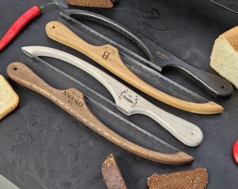 Spersonalizowany nóż do chleba na zakwasie z drewna, nóż do chleba z niestandardowym łukiem, nóż z ząbkami z drewna, grawerowany laserowo prezent do pieczenia, prezenty kulinarne dla kucharzy