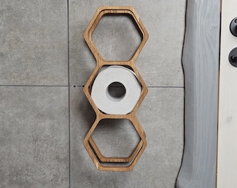 Rustic Wooden Honeycomb Toilet Paper Shelf, TP Holder, Handmade Wall-Mounted TP Rack, Farmhouse Bathroom Decor, Floating Tissue Storage