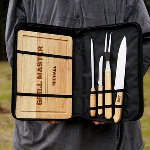 Grilling Cutting Board Set for Men, Personalized Gifts for Men, Custom Meat Smoker Gift, Grill Board with Name Engraving, Fathers Day Gift