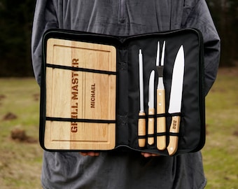 Gepersonaliseerde bbq-set, grillcadeaus voor mannen, grillgereedschap en accessoires, op maat gemaakte vleesrokercadeaus, kookcadeau voor buitenkeuken voor papa