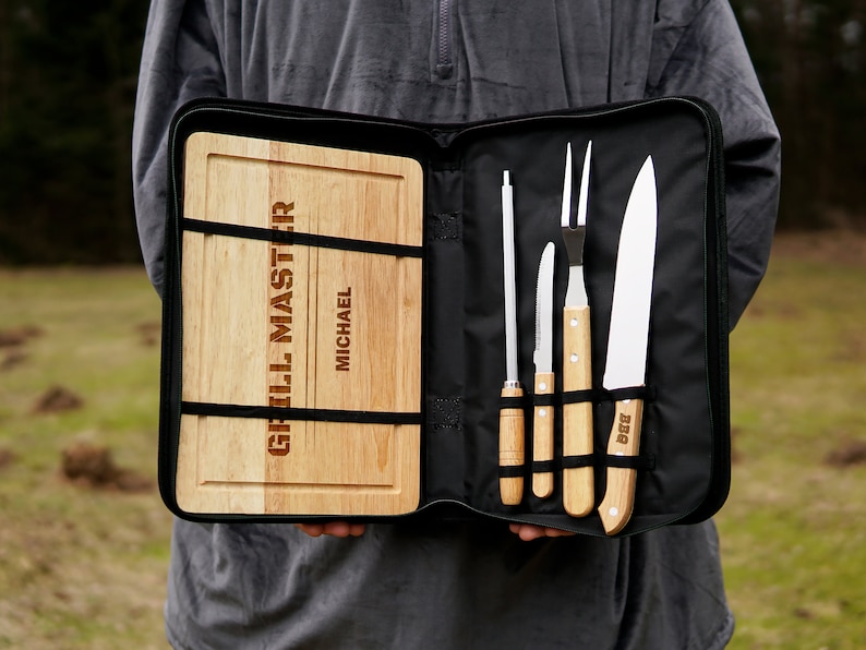 Personalized bbq set, Grilling gifts for men, Grill tools & accessories, Custom meat smoker gifts, Outdoor kitchen cooking gift for dad image 1