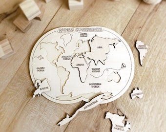 Wooden Puzzle World Map For Kids, Toddler Educational Toys 4 Years Old, 3d Wooden Puzzles, Montessori Toys, World Map Puzzle Of Wood