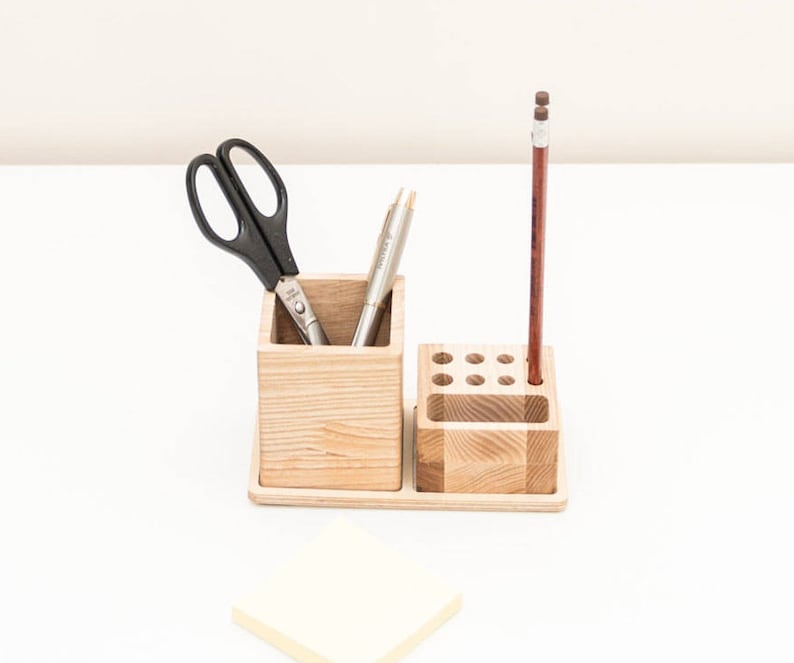 Wood Pencil Holder Organizer Desk Organization Storage Wooden