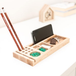 Wooden desk organizer Pencil holder Desk organization Office desk accessories