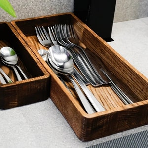 Cutlery tray for kitchen, Cutlery organizer, Oak utensil holder, Wooden silverware box, Small wooden cutlery tray, Cutlery box