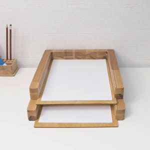 Wooden paper tray 3 stages Wooden paper holder Stacked paper tray Desk organization Stacking paper storage Wooden file sorter image 9