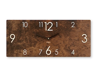 Rectangular Wooden Clock For Wall 12x4 Inches Rustic Farmhouse Decor Housewarming Gift Rectangle Design Unusual Unique Industrial Decoration