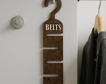 Personalized Belt Organizer, Belt Holder, Closet Organizer, Gift for Husband, Gift for Boyfriend, Rustic Wooden Belt Hanger Gift for Men