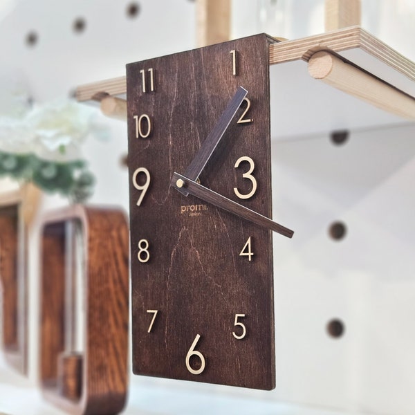 Custom Wooden Clock for Kitchen, Housewarming Funky Gift, Rustic White, Brown, Black and Grey Colors, Battery Operated Shelf Clock Unique