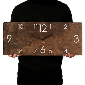 Oversized wall clock 10x24&quot; Industrial clock Wooden wall clock Rustic wall clock  Wood clock