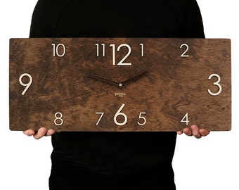 Übergroße Wanduhr 10x24" Industrieuhr Holzwanduhr Rustikale Wanduhr Holzuhr