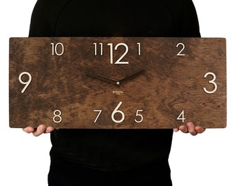 Oversized wall clock 10x24" Industrial clock Wooden wall clock Rustic wall clock  Wood clock