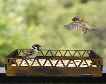 Comedero para pájaros de madera con barandilla para terraza, comedero para pájaros con plataforma de cedro, barandilla exterior para patio, decoración de jardín.