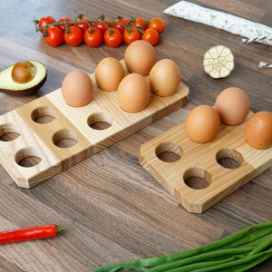 Wooden Egg Tray Holder For Countertop Storage, Handmade Farmhouse Egg Rack For Kitchen Fridge, Rustic Egg Carton, Easter Table Decoration