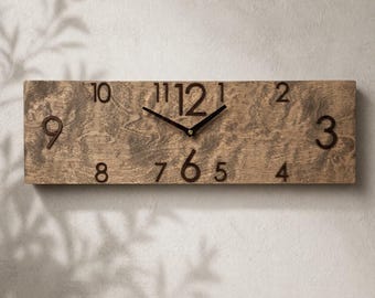 Custom Wood Wall Clock, Personalized Wooden Clock, Long Rectangular Wall Clock, Rustic Farmhouse Decor, Minimalist Modern Wall Clock