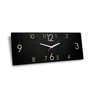 Horloge murale rectangulaire en bois moderne, grande horloge murale horizontale du milieu du siècle, décoration unique d'art mural de chambre à coucher, horloge rustique de ferme image 1