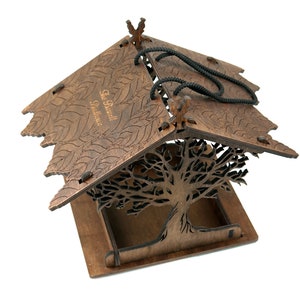 Wooden bird house for garden, Hanging bird feeder gift for her, Garden gifts for mom, Housewarming gift image 3