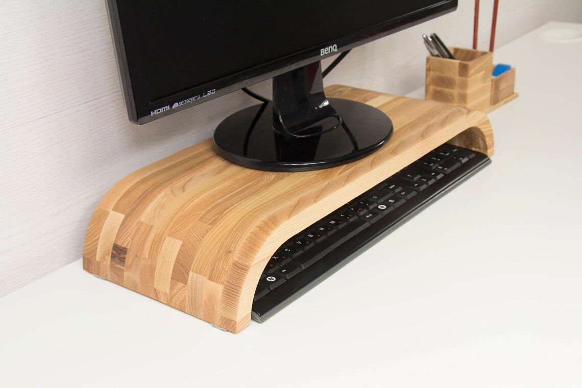 HOUTEN monitorstandaard Houten monitor riser Laptop Etsy Nederland