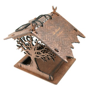 Wooden bird house for garden, Hanging bird feeder gift for her, Garden gifts for mom, Housewarming gift image 2