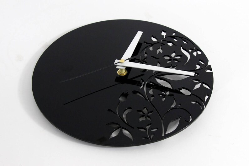 Black Wall Clock Fl Modern Image 0