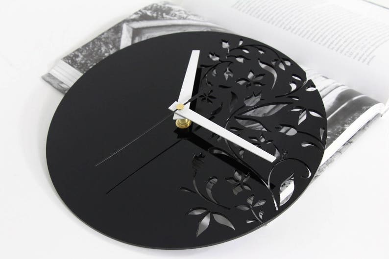 Black wall clock Unique wall clock Wall clock Black clock Etsy